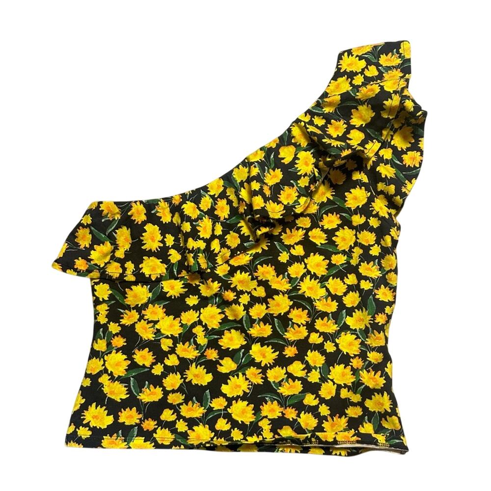 Anthropologie Maeve One Shoulder Ruffled Top Floral Yellow NEW